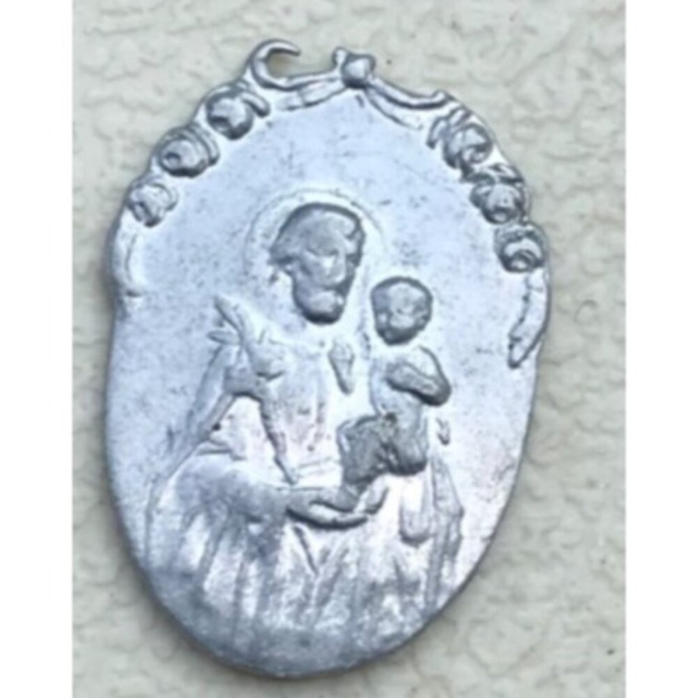 St Joseph Orantoire Pendant 3/4" Double Sided Vintage Silver Toned Loop Broken